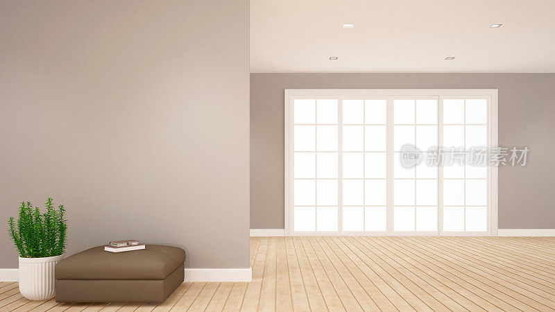 公寓或家庭的生活区和空空间-艺术品室内设计- 3D渲染